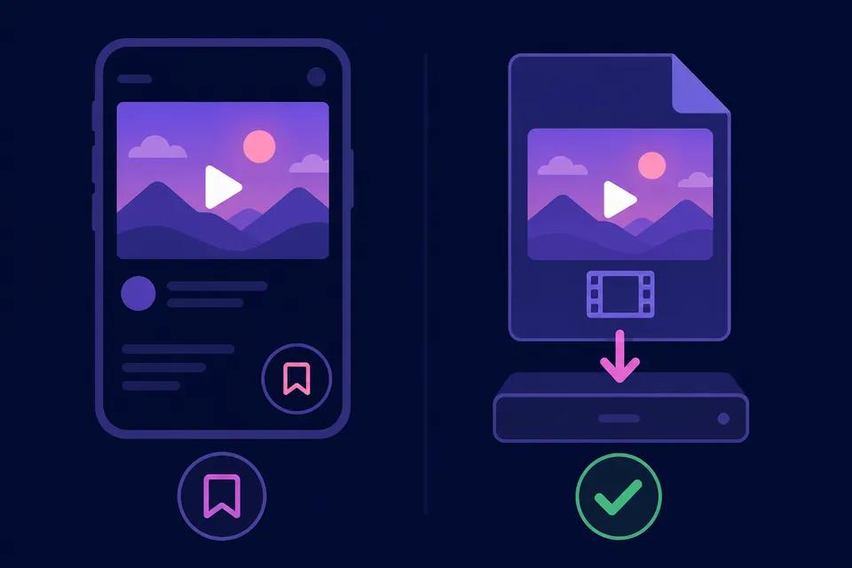 Infografía comparativa: Guardar video de Facebook vs ClipSaver para descargar sin conexión