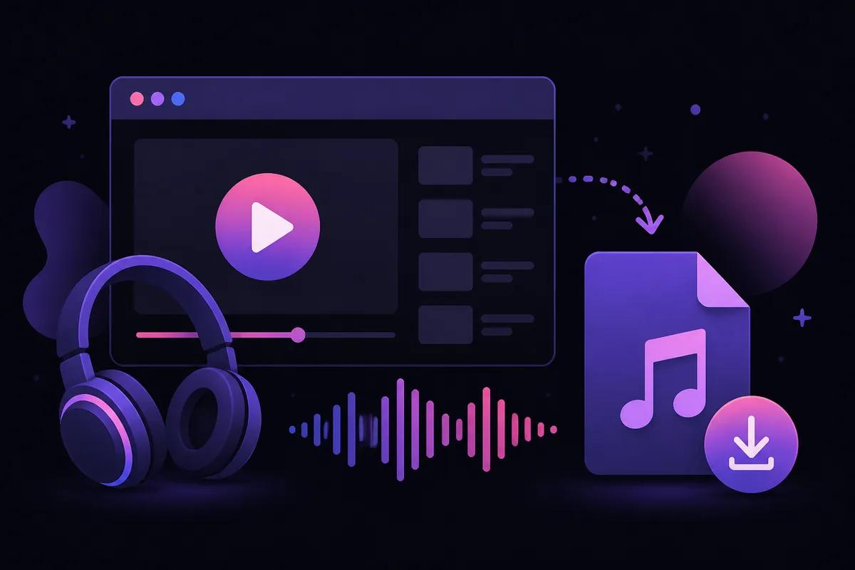 Illustration of extracting MP3 audio from a YouTube video using a browser downloader