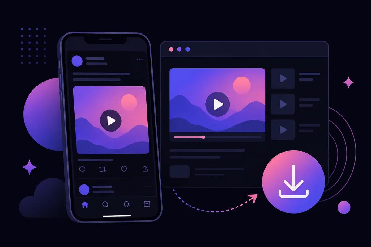 Illustration of downloading a Twitter X video to a phone using a browser downloader