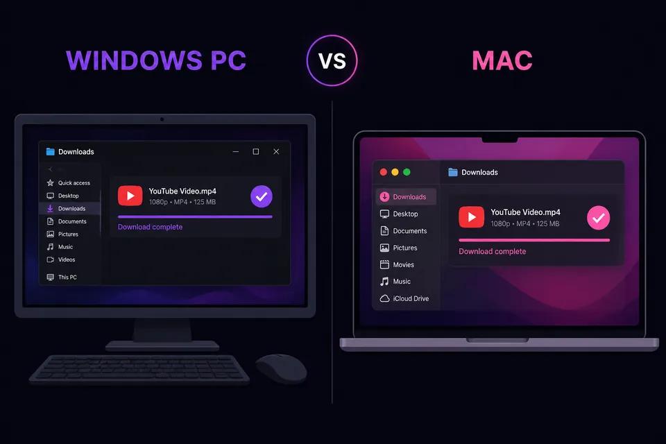 Side-by-side comparison of downloading YouTube videos on Windows PC and Mac