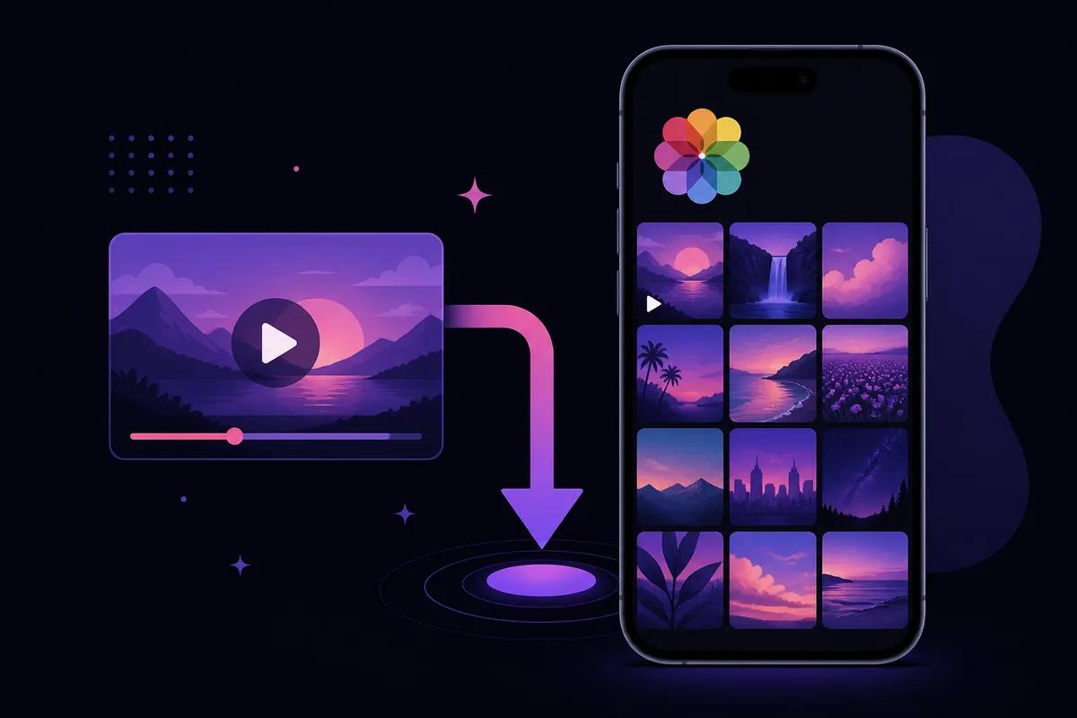 Illustration of saving a YouTube video to iPhone camera roll and Android gallery
