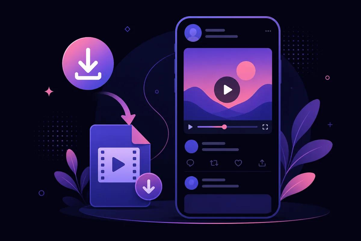 Ilustración de descargar un video de Twitter X al móvil con un descargador en el navegador