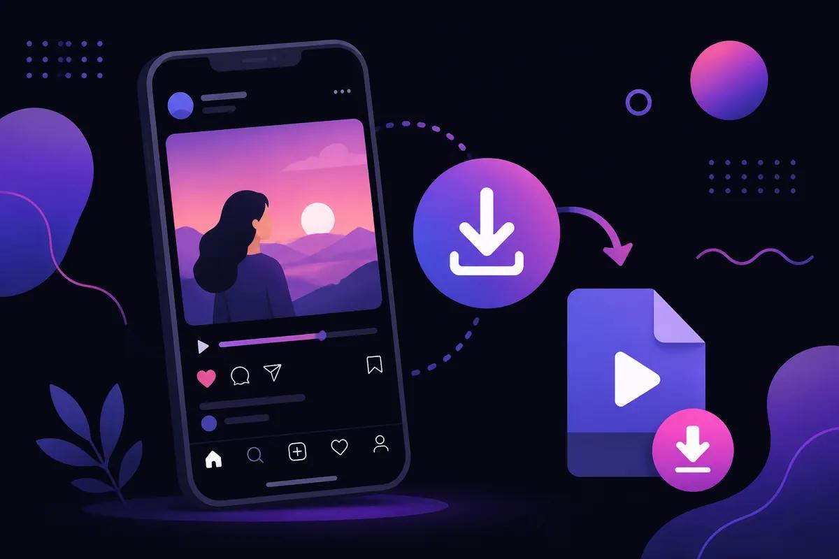 Ilustración de guardar un video de Instagram en el móvil con un descargador en el navegador