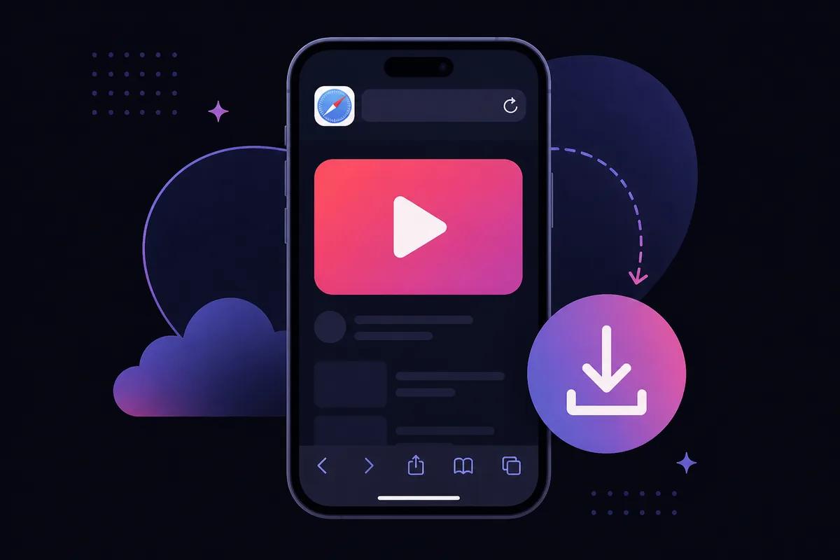 Illustration of downloading a YouTube video on iPhone using Safari and ClipSaver